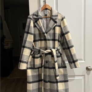Cyrus Checkered Plaid Wool-Blend Coat in Cream & Gray